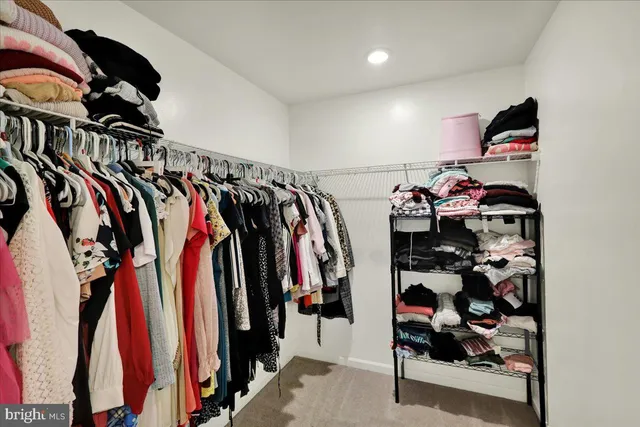 a view of walk in closet with clothes and shoes