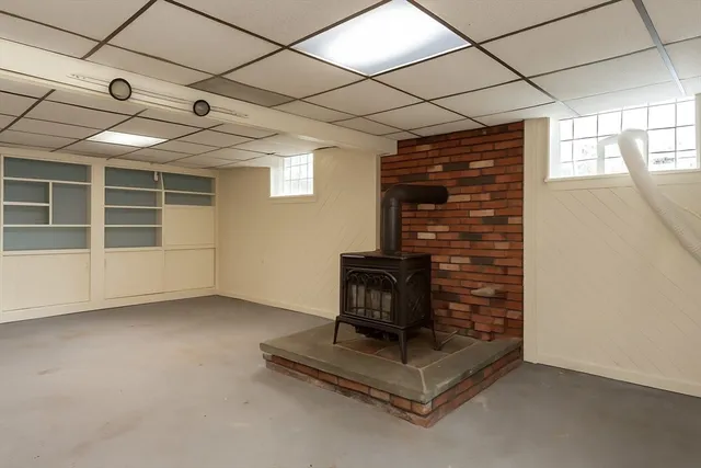 a living room with a fireplace