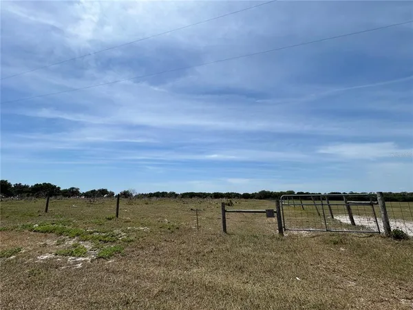 a view of a field with an ocean view
