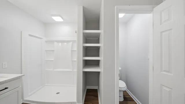 a bathroom with a bathtub