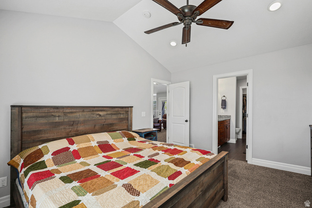 1588 West Rim Rock Drive Stockton, UT 84071 - Photo 19 of 61 Spacious room featuring vaulted ceilings, recessed lighting, and a ceiling fan