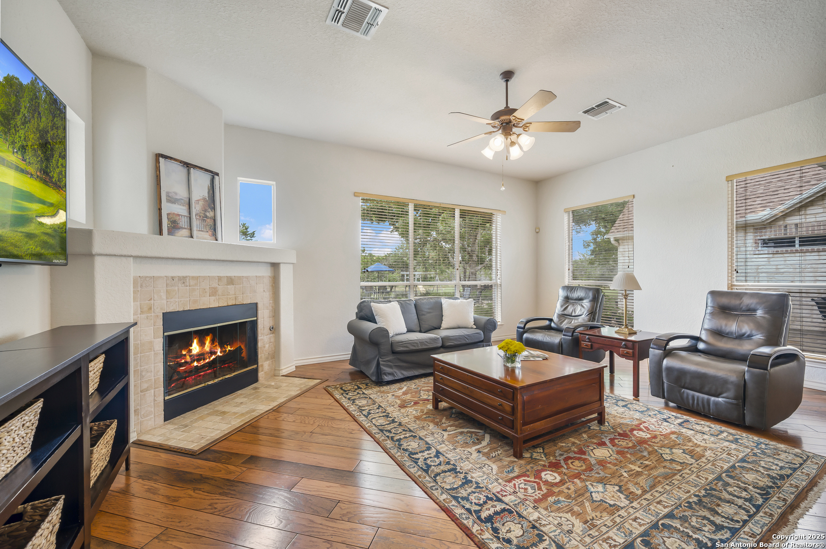 221 Park Ridge Boerne, TX 78006 - Photo 10 of 35 a living room with furniture fireplace and flat screen tv