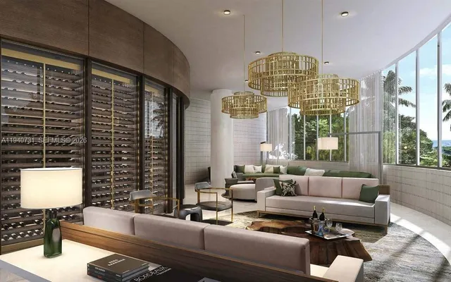 a view of a living room and floor to ceiling window