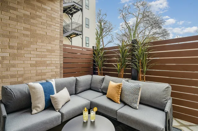 a view of patio with a couch