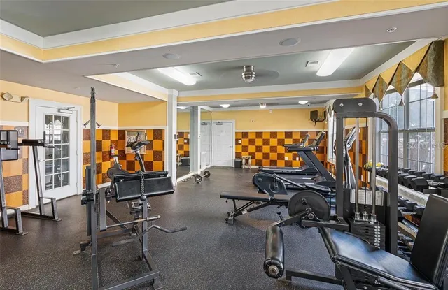a view of a room with gym equipment
