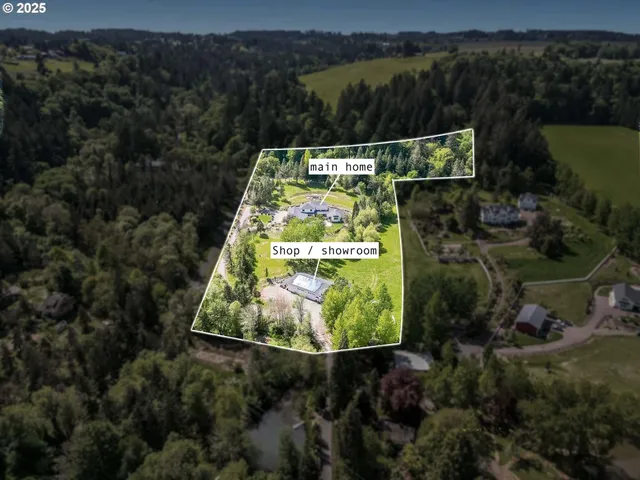 an aerial view of a house with a yard basket ball court and outdoor seating