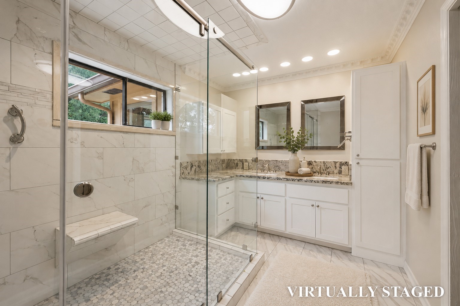 3805 Huntwick Street Orange, TX 77632 - Photo 13 of 43 a bathroom with a granite countertop sink mirror and shower