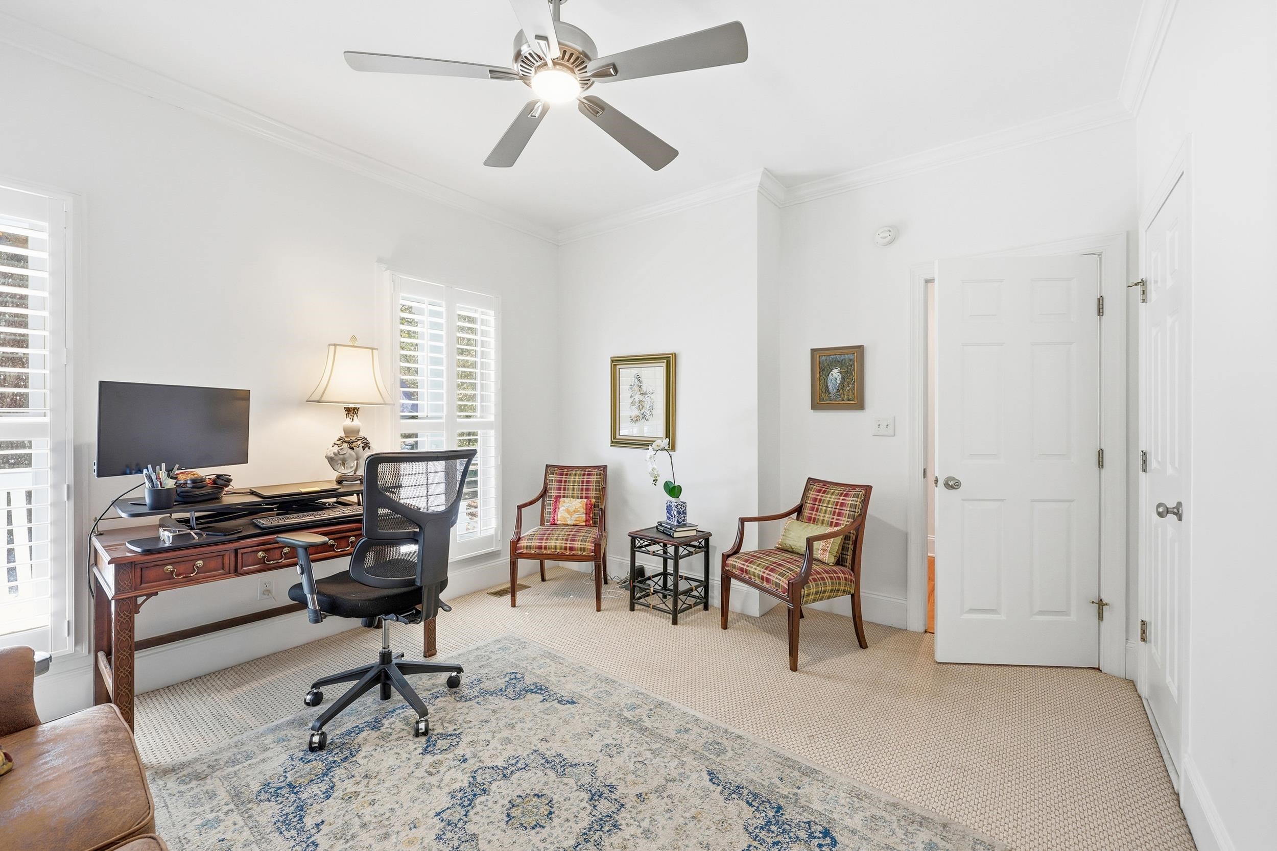 213 Old Carriage Loop Georgetown, SC 29440 - Photo 18 of 40 Carpeted home office with crown molding and a ceiling fan