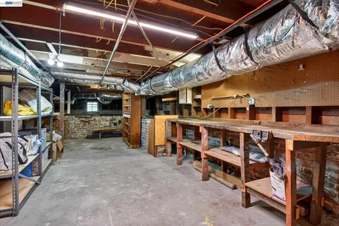a view of an empty room with racks