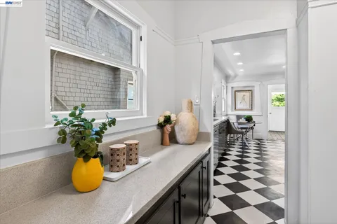 a dining room with furniture