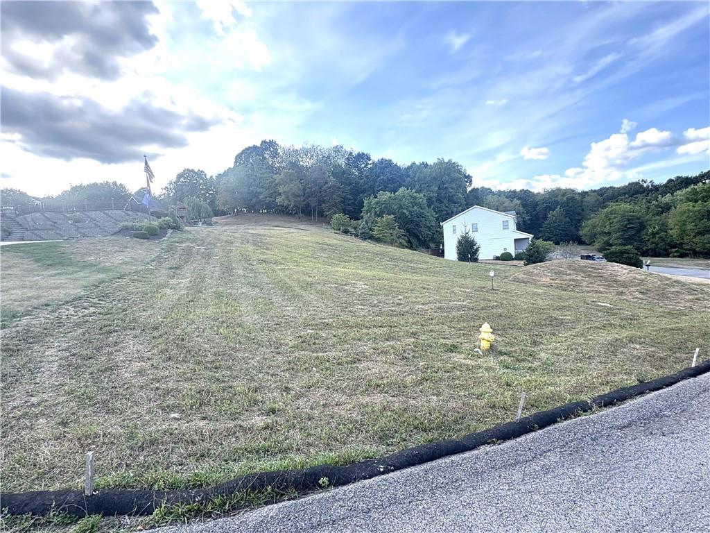 a view of a field with an ocean