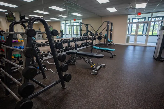 a view of a room with gym equipment