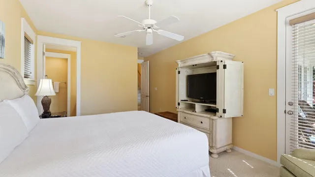 an aerial view of a house with a yard and large trees