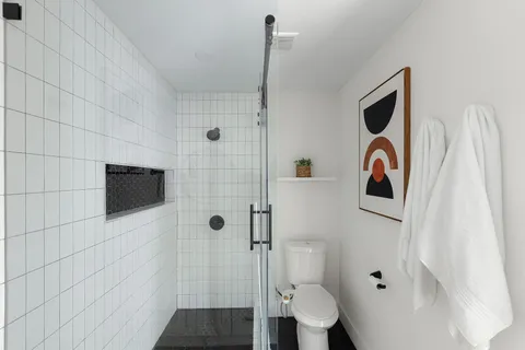 a bathroom with a shower