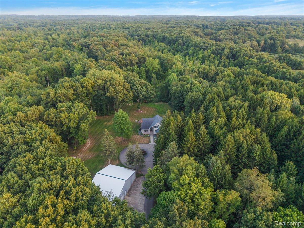 707 West Sutton Road Metamora, MI 48455 - Photo 17 of 84 Expansive wooded setting featuring a main residence, detached outbuilding, and gravel driveway