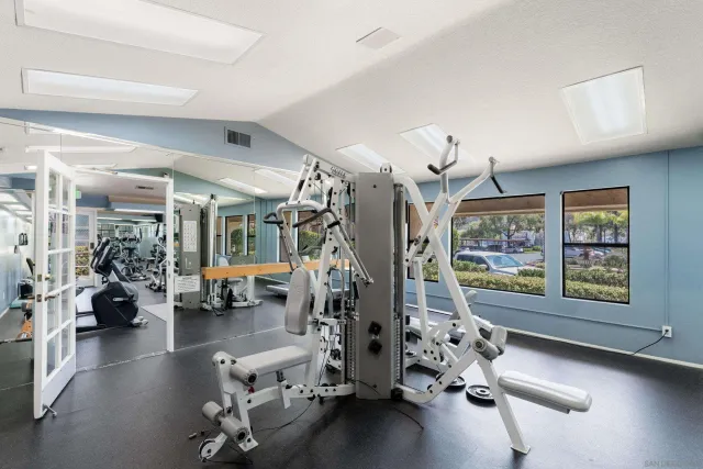 a view of a room with gym equipment