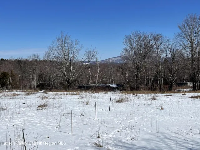 a view of a yard covered in snow