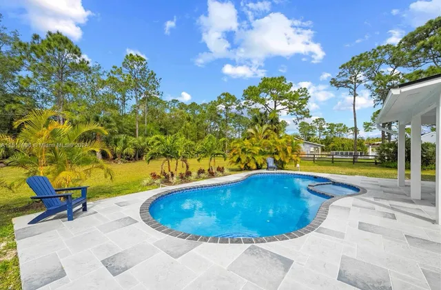a view of swimming pool with a backyard