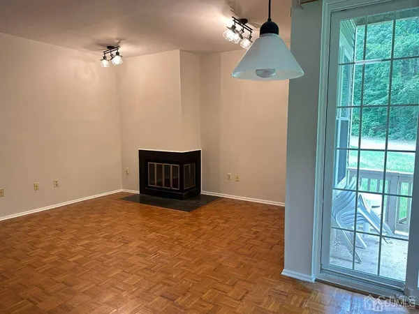 a view of a room with a window