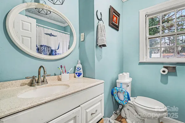 a bathroom with a toilet a sink and a mirror