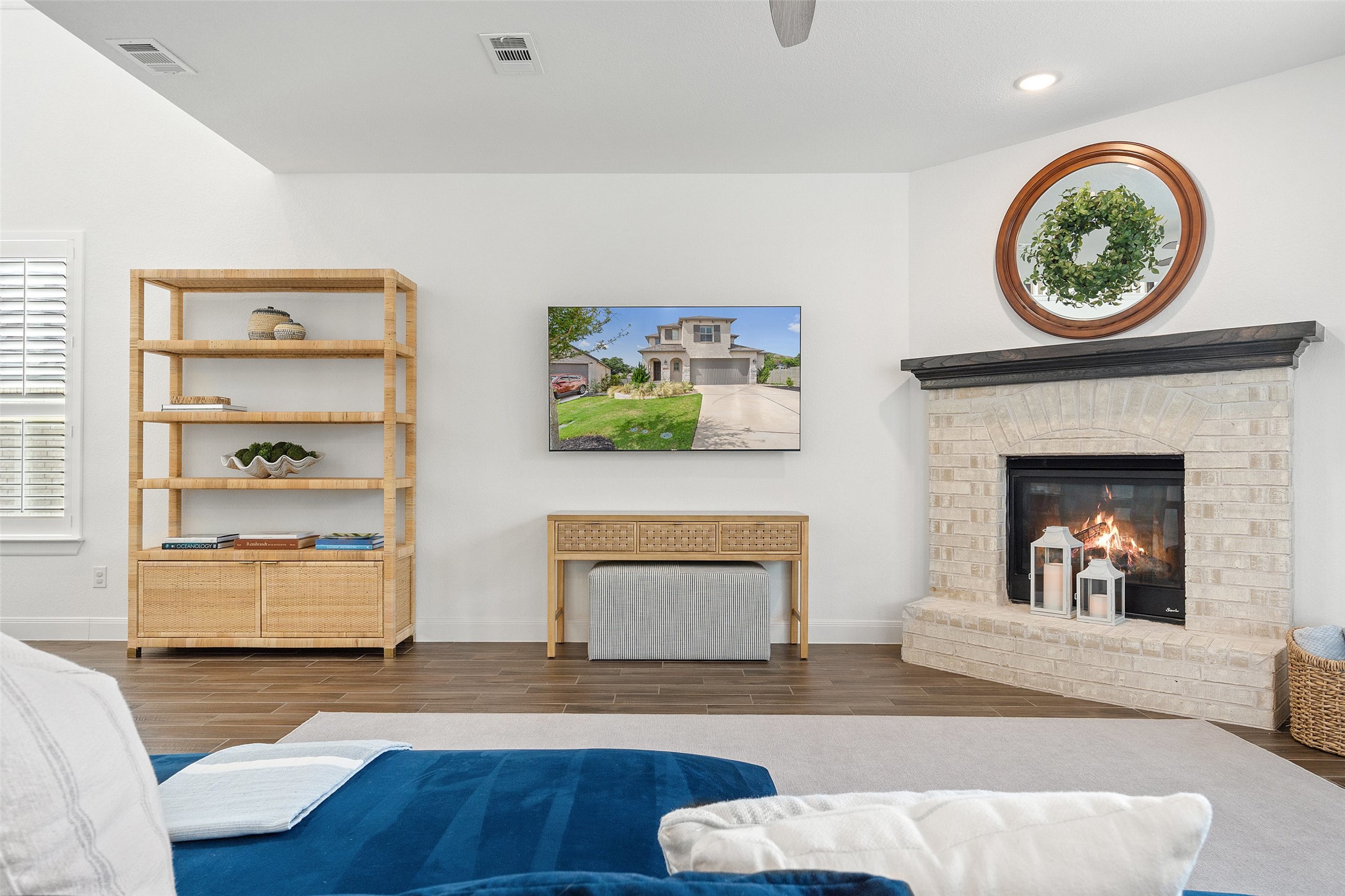 604 Pecan Bottom Trail Georgetown, TX 78628 - Photo 10 of 40 a living room with furniture and a fireplace
