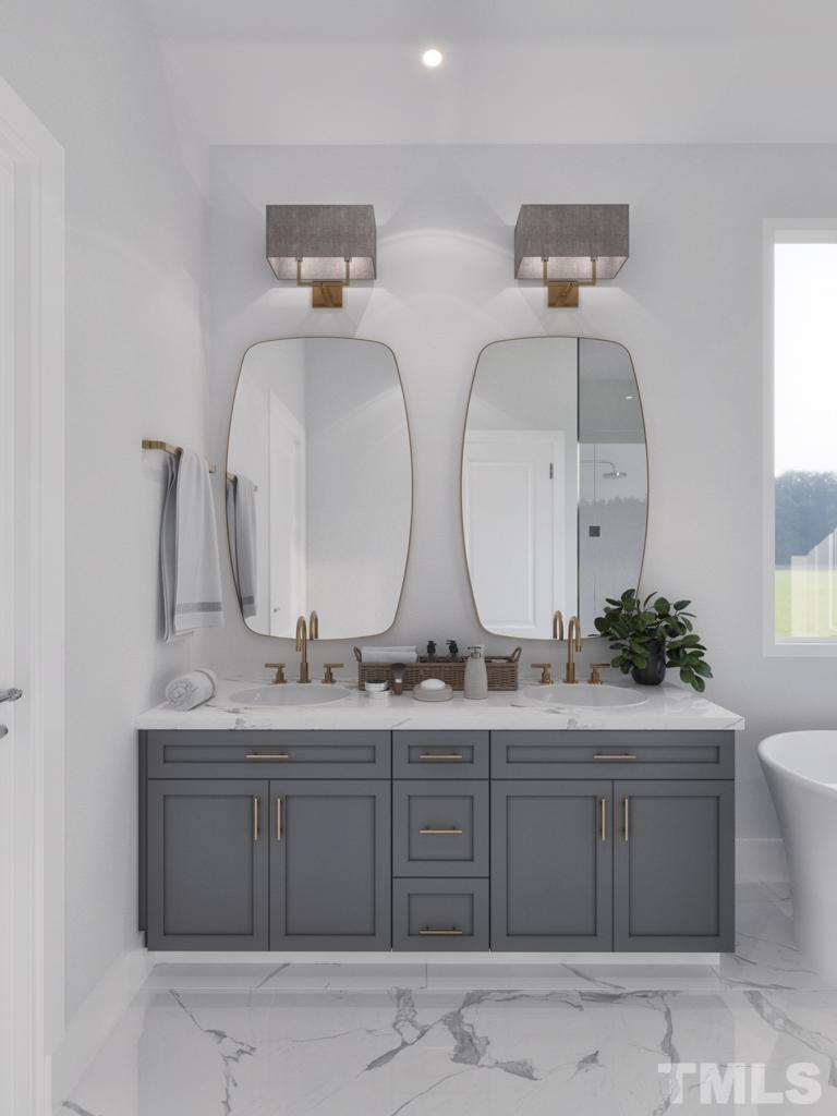 47 Treviso Place Durham, NC 27707 - Photo 12 of 38 a bathroom with double vanity sinks and a mirror