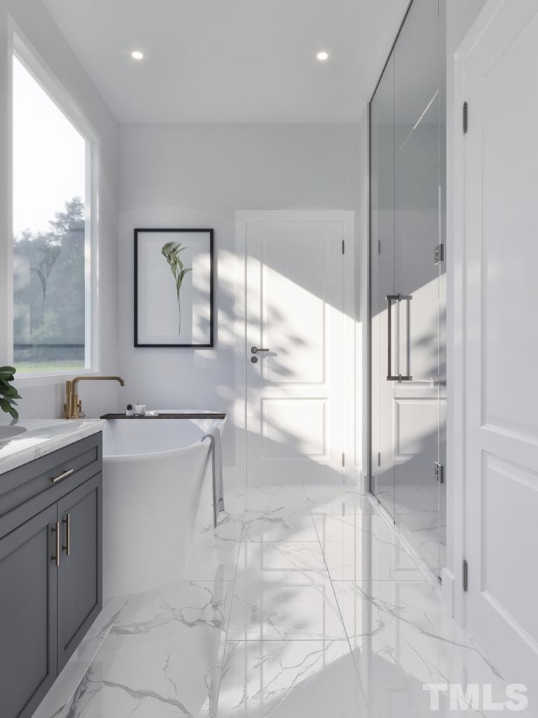 47 Treviso Place Durham, NC 27707 - Photo 15 of 38 a bathroom with a sink a toilet and tub