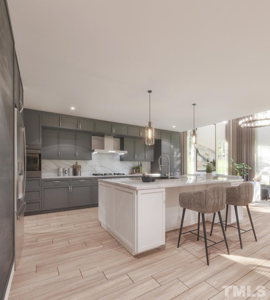 47 Treviso Place Durham, NC 27707 - Photo 22 of 38 a kitchen with stainless steel appliances granite countertop a stove a sink dishwasher and a refrigerator with wooden floor