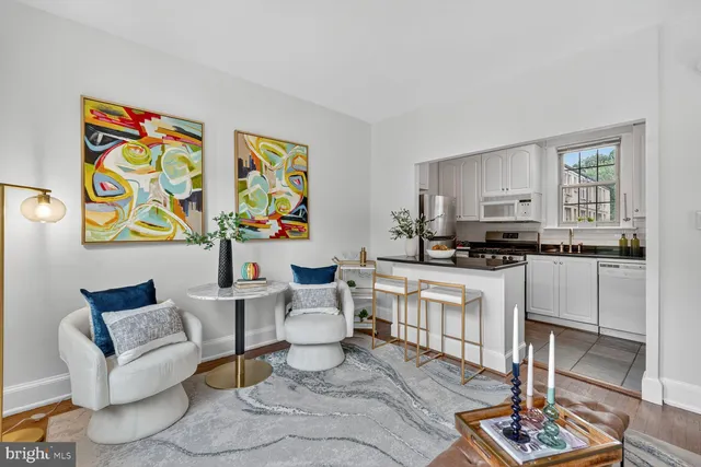 a living room with furniture a rug and a window