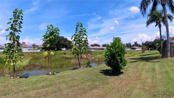 a backyard of a house with lots of green space