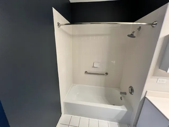 a bathroom with a bathtub