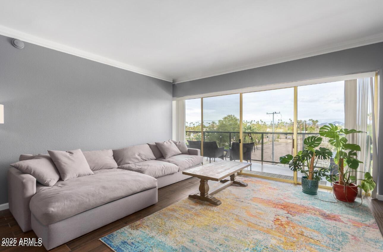4750 North Central Avenue, Unit 3A Phoenix, AZ 85012 - Photo 2 of 24 a living room with furniture and a potted plant