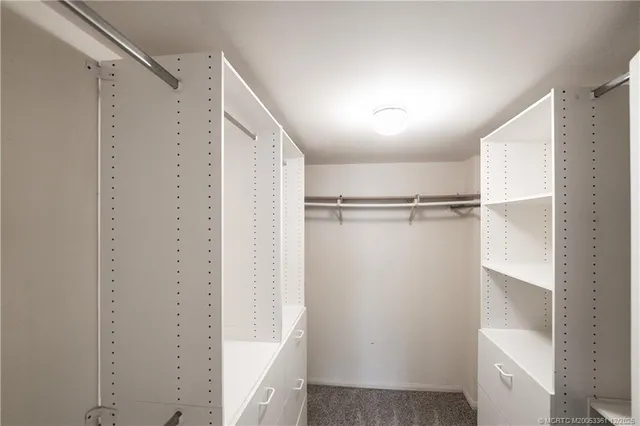 a view of walk in closet with empty racks