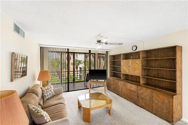 a living room with furniture windows and a rug