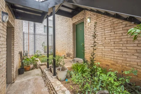 a potted plant sitting in front of a house