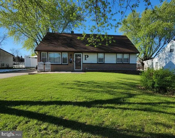 a view of a house with a yard potted plants and large tree