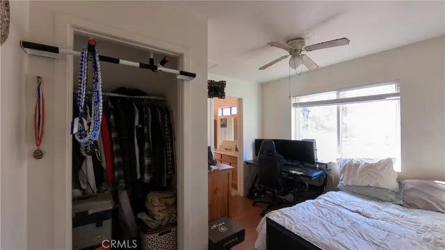 a view of a storage room with furniture