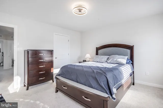 a bedroom with a bed and a closet