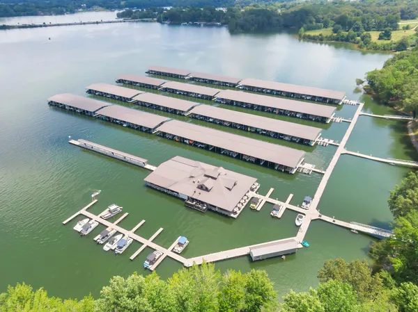 a view of a lake with a yard