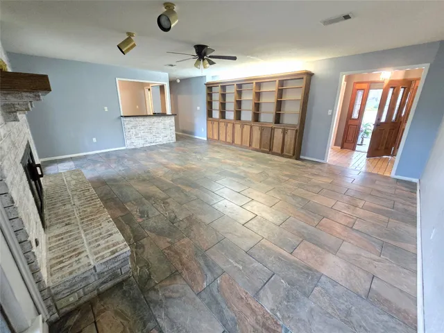 workspace with wooden floor and stairs