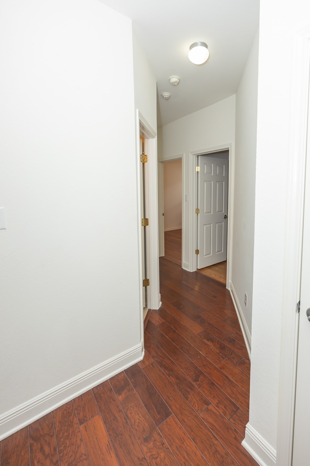 11500 Dimmit Street Manor, TX 78653 - Photo 10 of 14 Hallway featuring wood-finish flooring, white baseboards, and white walls