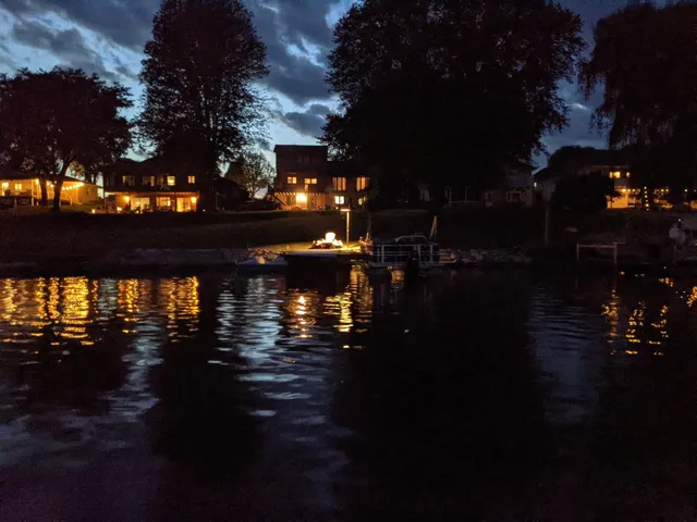 a view of a lake from a yard