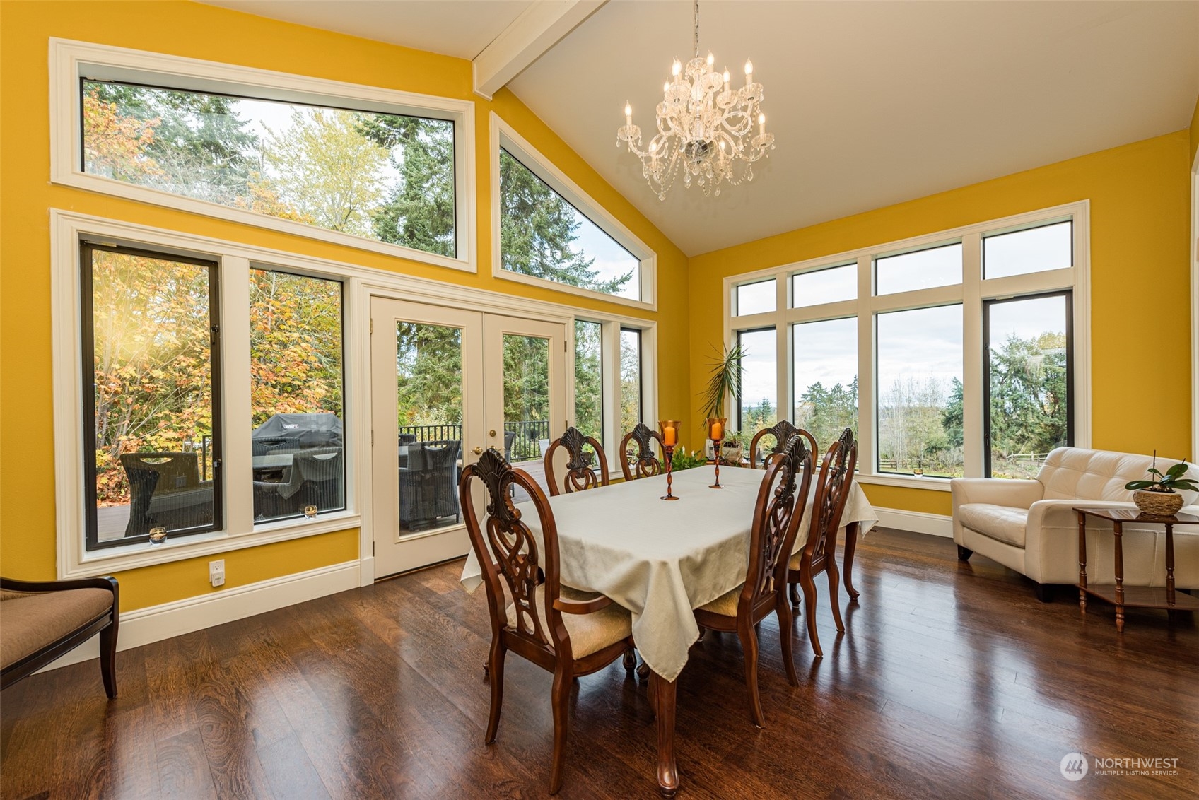 588 Simdars Road Sequim, WA 98382 - Photo 14 of 40 a view of a dining room with furniture large windows and wooden floor