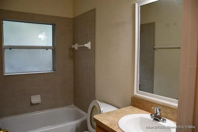a bathroom with a bathtub