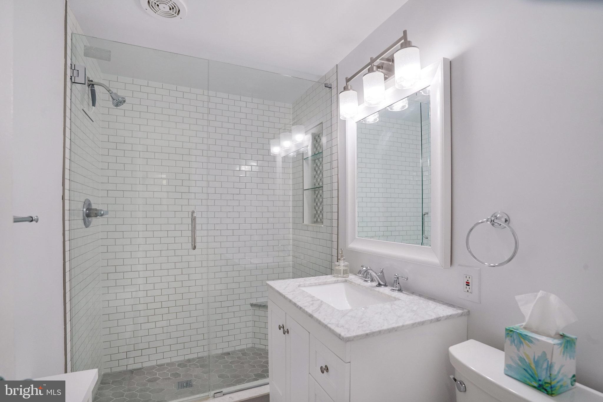 1200 South Arlington Ridge Road, Unit 612 Arlington, VA 22202 - Photo 22 of 27 a bathroom with a sink mirror and a shower