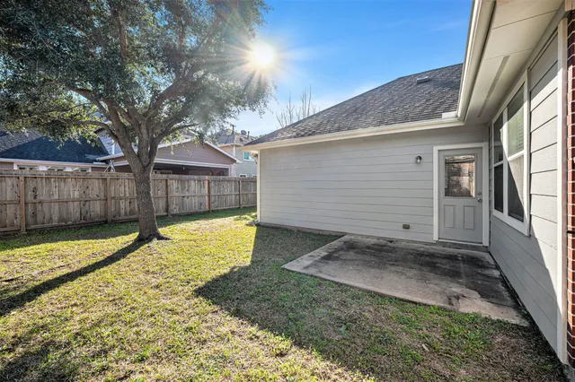 a view of a backyard with a tree