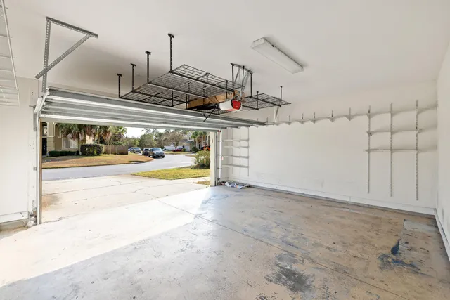 a view of a swimming pool with a garden