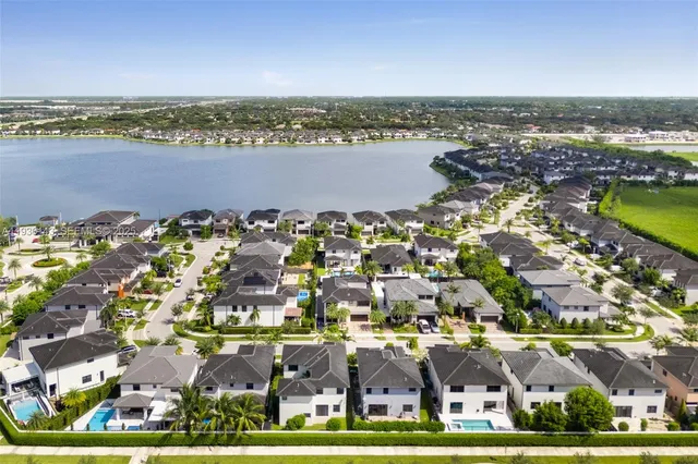 an aerial view of residential houses with outdoor space