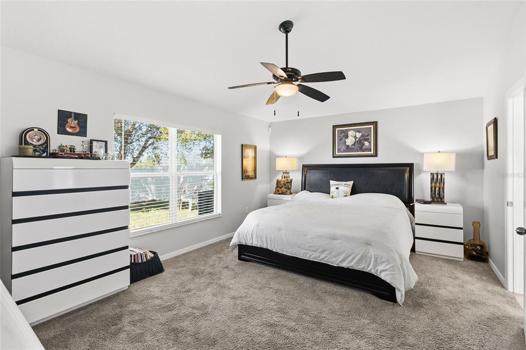 6641 Boulder Run Loop Wesley Chapel, FL 33545 - Photo 20 of 43 a spacious bedroom with a bed and a chandelier