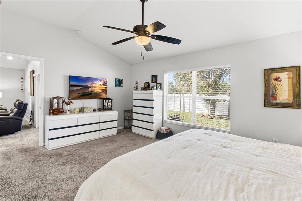 6641 Boulder Run Loop Wesley Chapel, FL 33545 - Photo 22 of 43 a bedroom with a large bed and a chandelier